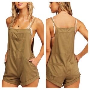 Billabong Women's Wild Pursuit Overalls Adjustable-Tie Straps Sage Size M